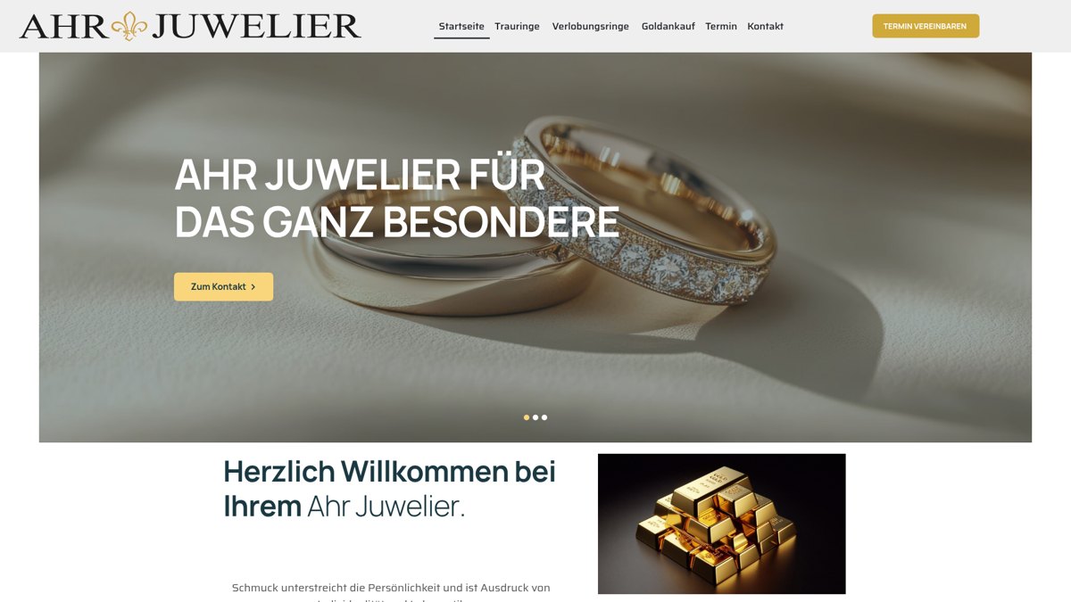 Echte Bildschirmaufnahme der Website AHR Juwelier