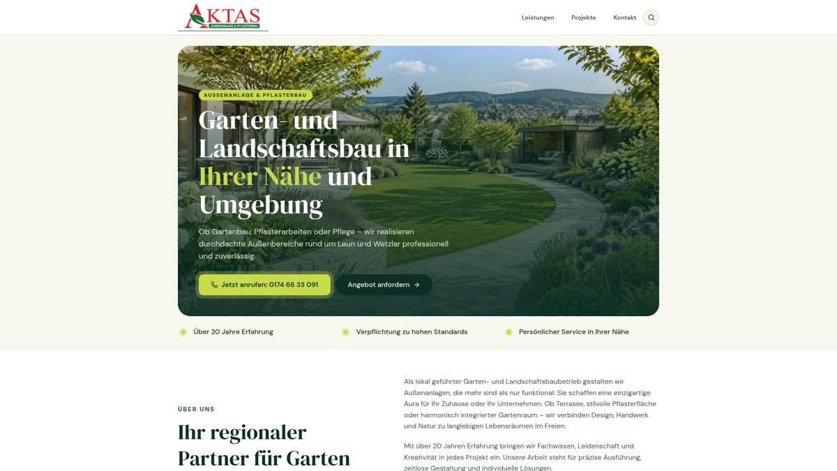 Echte Bildschirmaufnahme der Website Aktas Bau