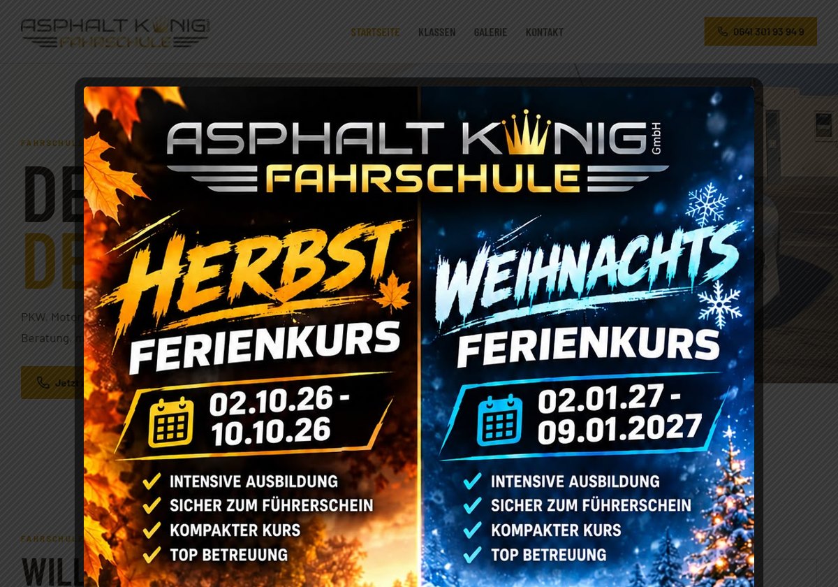Echte Bildschirmaufnahme der Website Asphaltkönig Gießen