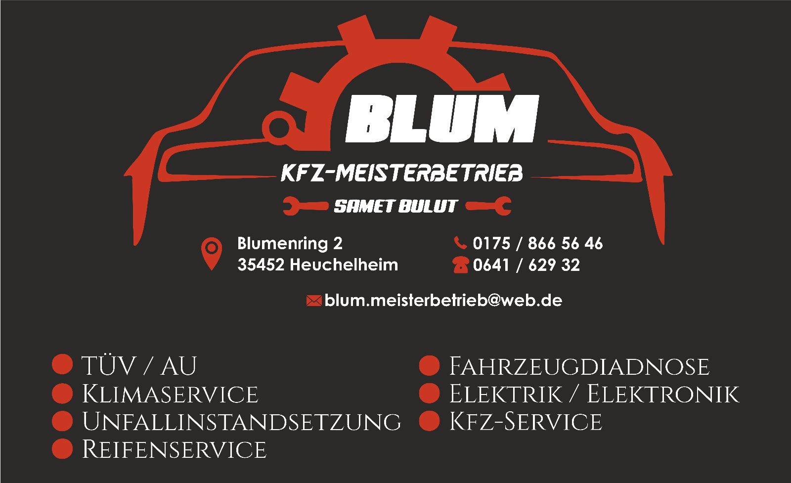 Visitenkarte für BLUM KFZ-Meisterbetrieb