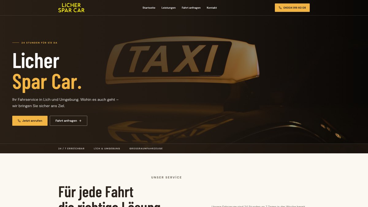 Echte Bildschirmaufnahme der Website Licher Spar Car