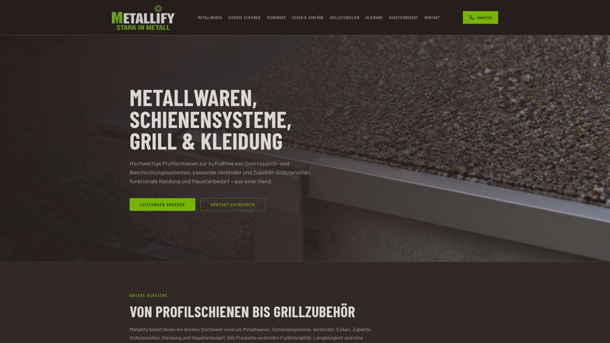 Echte Bildschirmaufnahme der Website Metallify