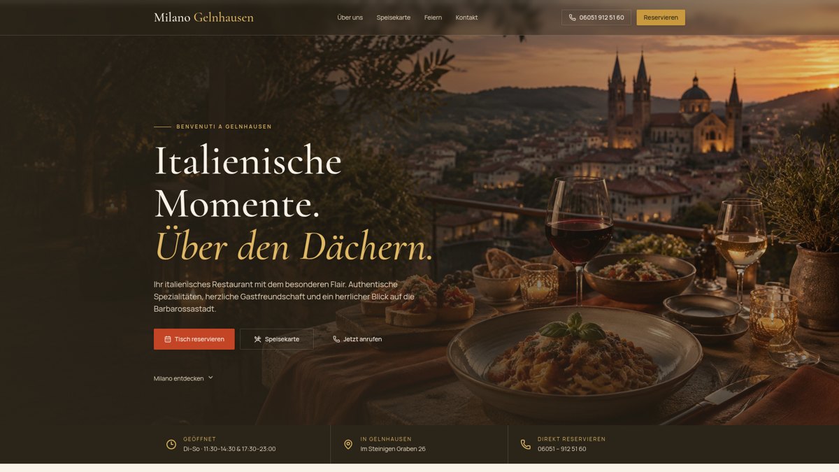 Echte Bildschirmaufnahme der Website Milano Gelnhausen