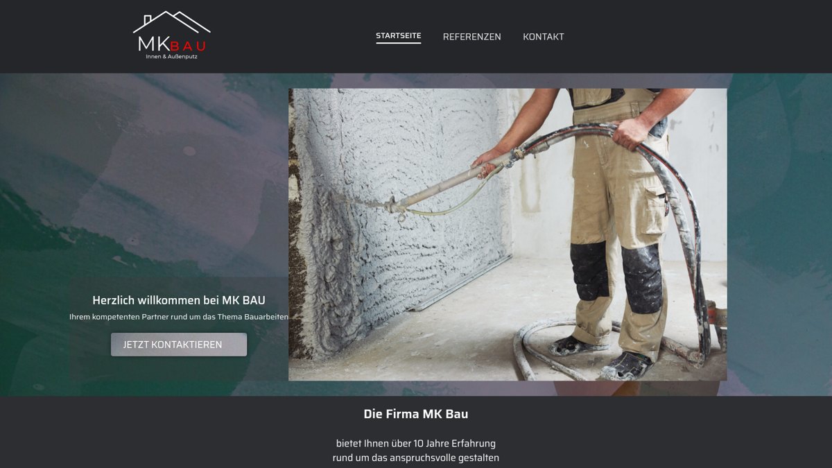 Echte Bildschirmaufnahme der Website MK Bau Gießen
