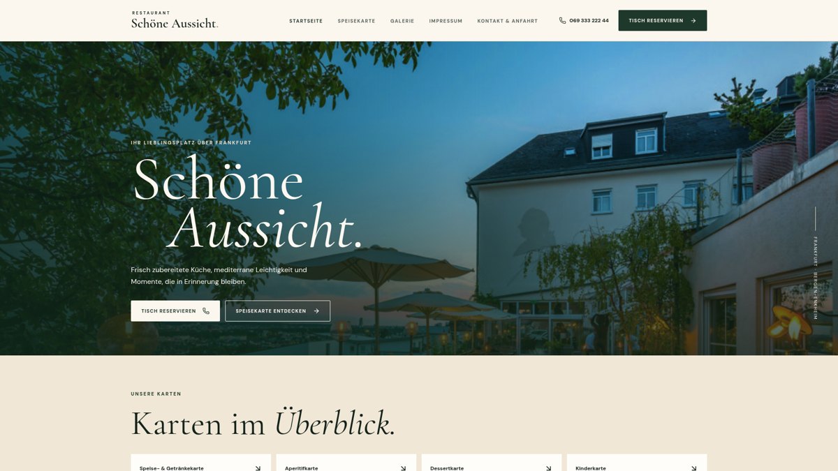 Echte Bildschirmaufnahme der Website Restaurant Schöne Aussicht