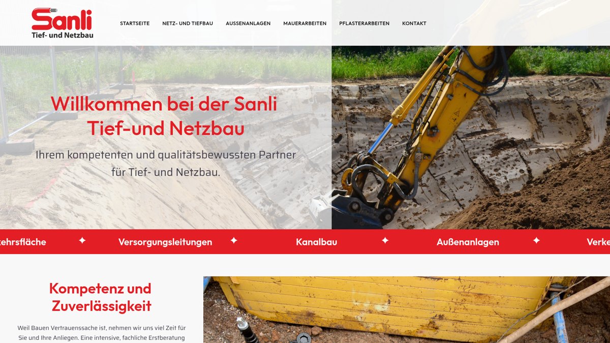 Echte Bildschirmaufnahme der Website Sanli Netzbau