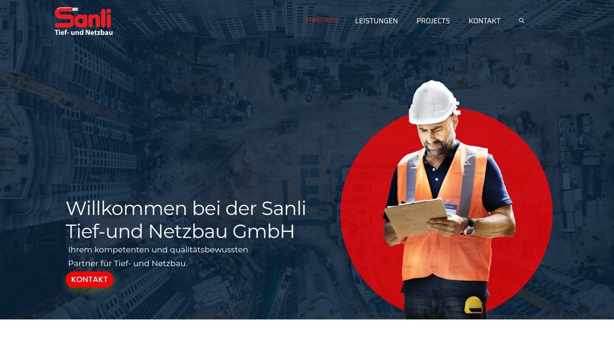 Echte Bildschirmaufnahme der Website Sanli Netzbau GmbH