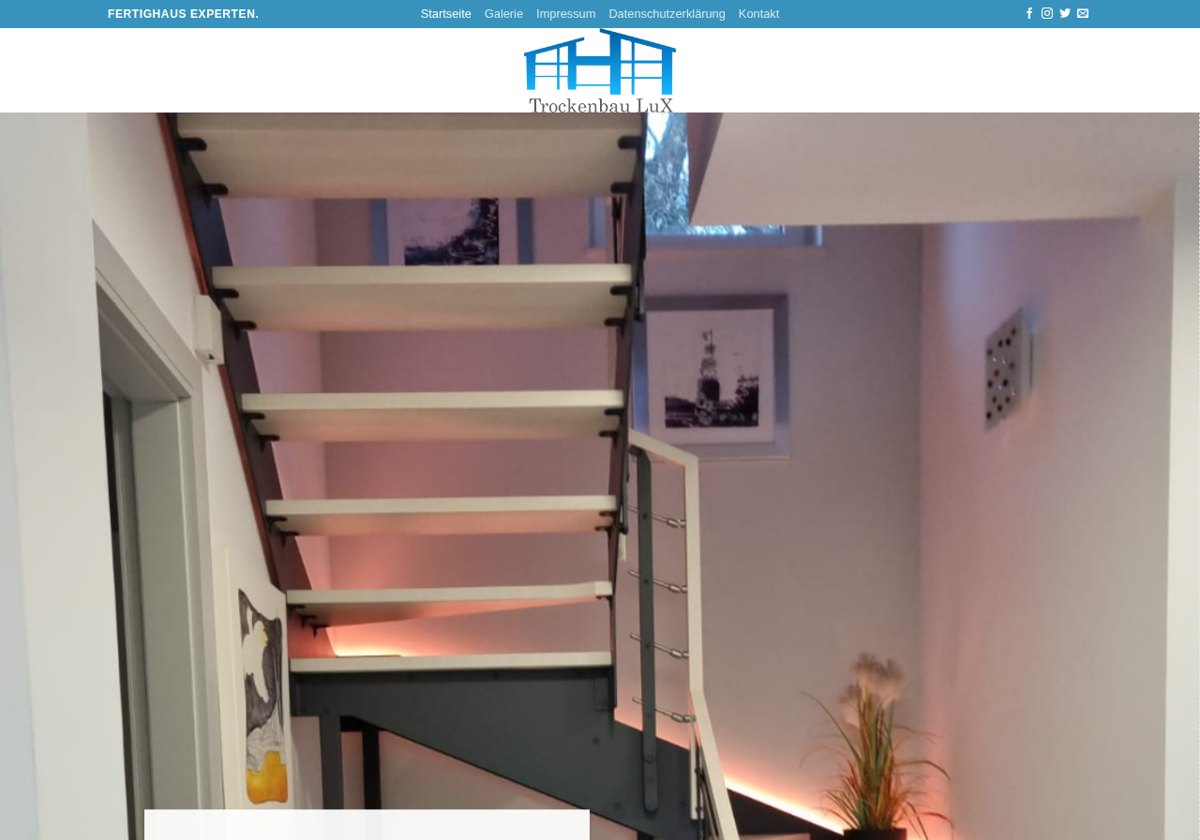 Echte Bildschirmaufnahme der Website Trockenbau Lux