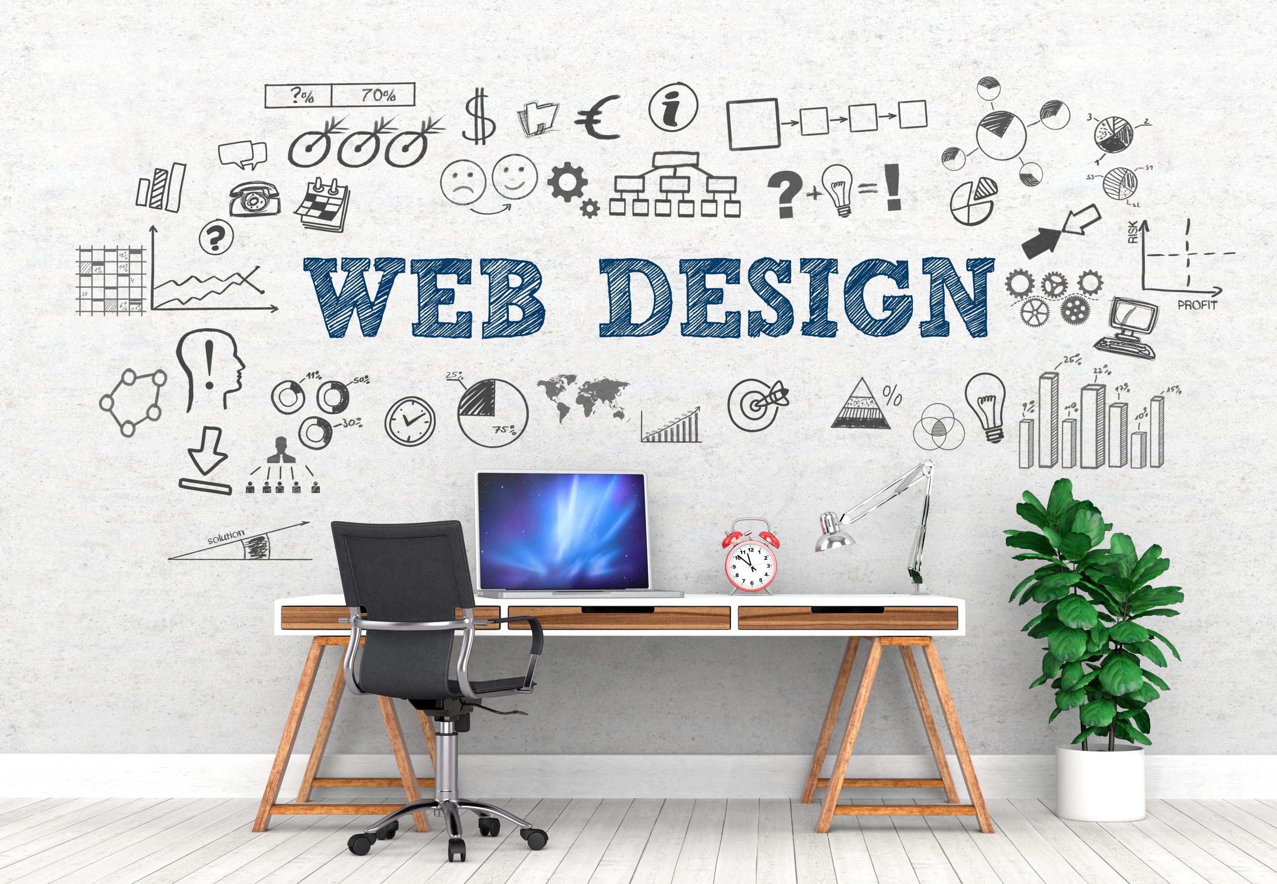 Webdesign-Arbeitsplatz mit Laptop