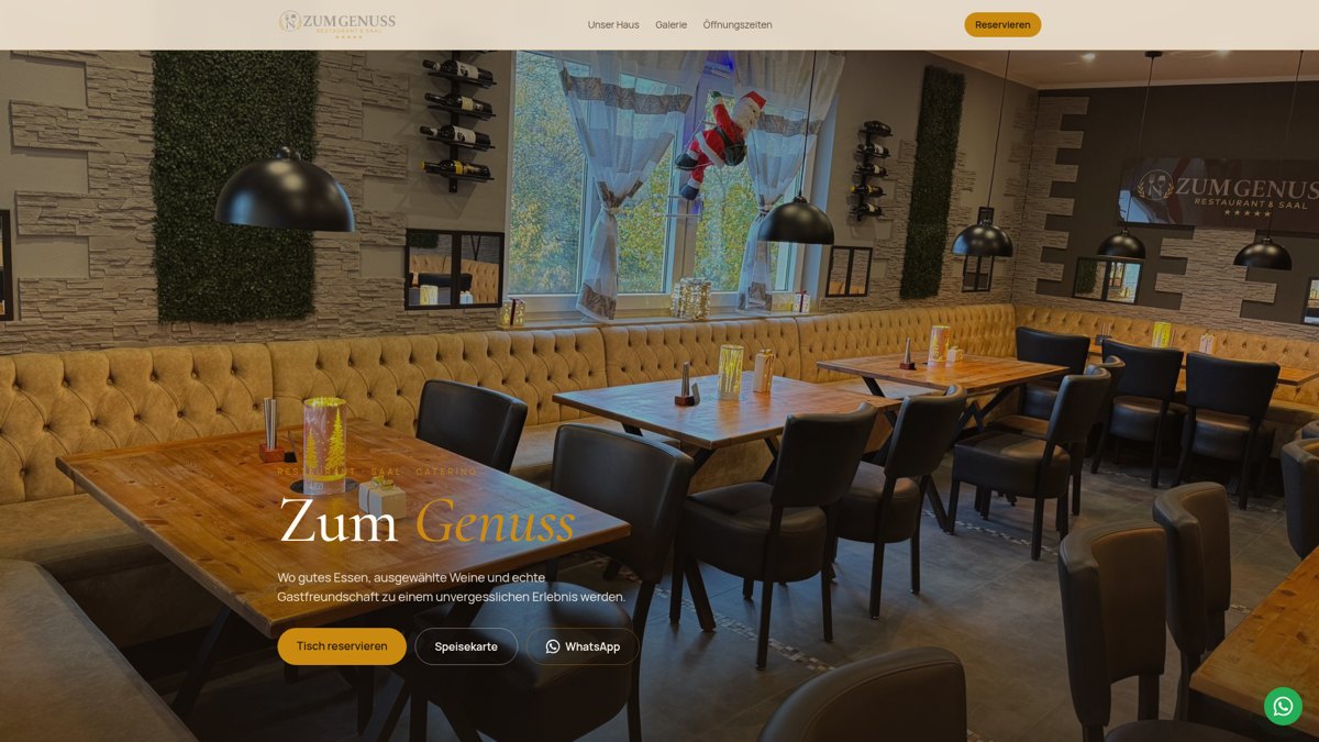 Echte Bildschirmaufnahme der Website Zum Genuss